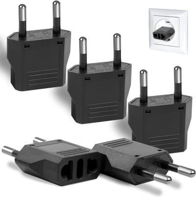 5 Pack conversiestekkers voor de VS en Europa - Europese reisadapter van puur koper - 2-gats Europese standaard reisadapter - netstroomadapter - conversiestekker voor Amerikaanse en Europese apparaten - zwart