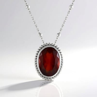Cavill - Hessoniet Granaat Halsketting - 925 Sterling Zilver Platina Plated - 5,554 Ct Ovaal (14x10mm) Rode Edelsteen - Elegante Ketting 45,5 cm