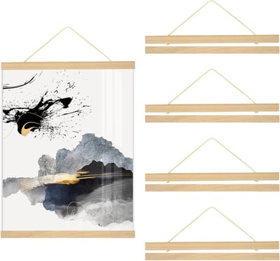 Set van 4 A3 Houten Posterframes met Magnetische Bevestiging en Ophanglus voor Posters, Foto's en Kunstwerken