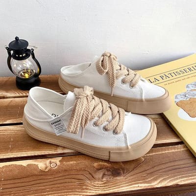 Baskets Kawaii pour Femmes Blanches Chaussures de Tennis pour Femmes Toile Slip On Chaussures de Rang pour Femmes Plateformes Plates Décontractées Dames Chaussures Vulcanisées 40 kaki
