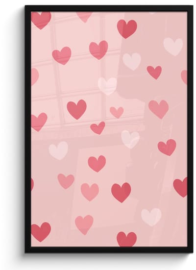Poster in lijst - Fotolijst 60x90 cm - Posters - Hartjes - Patroon - Roze - Eenvoudig - Posterlijst zwart - Decoratie - Wanddecoratie woonkamer - Muurdecoratie slaapkamer