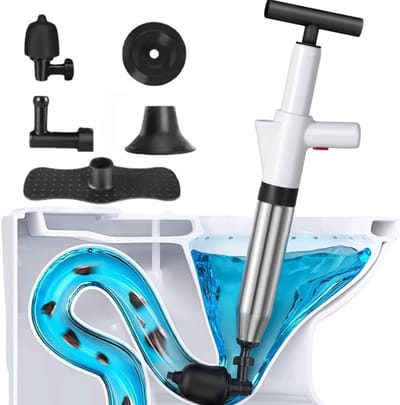 Afvoerreiniger, pomp, toiletontstopper, perslucht, buisreiniger met verwisselbare koppen, hogedrukreinigingspomp, hoge druk voor wastafel, toilet, badkamer, douche, keuken