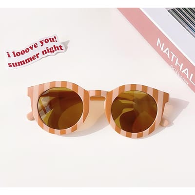 Nieuwe Schattige Geruite Ronde UV400 Zonnebril voor Kinderen Baby Meisjes Zonbescherming Kinderbril Buiten Mode 1PC brown