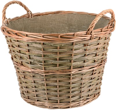 UNUS® rieten brandhoutmand gevlochten wilgenmand diameter 45 cm hoogte 32 cm jute bekleed