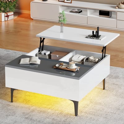 REDOM Salontafel 70x70x35 cm van MDF, met verstelbaar blad en lade