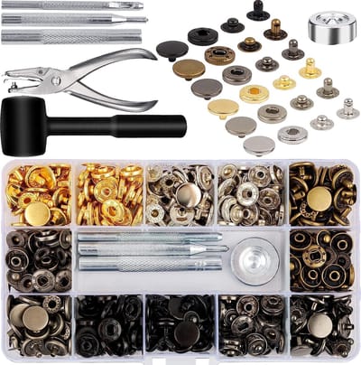 Drukknopset, 120 stuks, 6 kleuren, drukknopen met tang, metalen kleding, snapknop met fixeergereedschap, 12,5 mm, leren drukknopen, kit voor kleding, jassen, jeans dragen, portemonnee