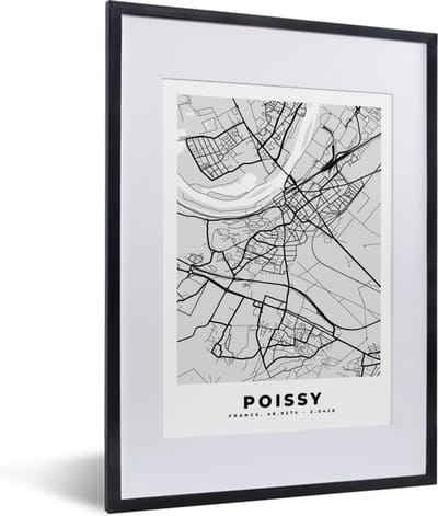 Fotolijst incl. Poster - Plattegrond - Kaart - Stadskaart - Frankrijk - Poissy - 30x40 cm - Posterlijst