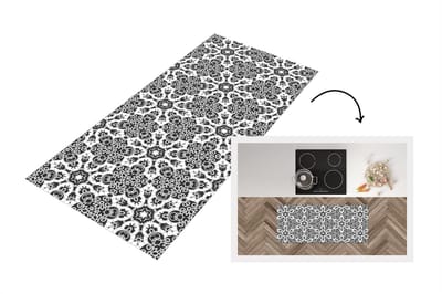 Keukenloper - Loper keuken - Patronen - Zwart Wit - Mandala - 120x50 cm - Keukenloper vinyl