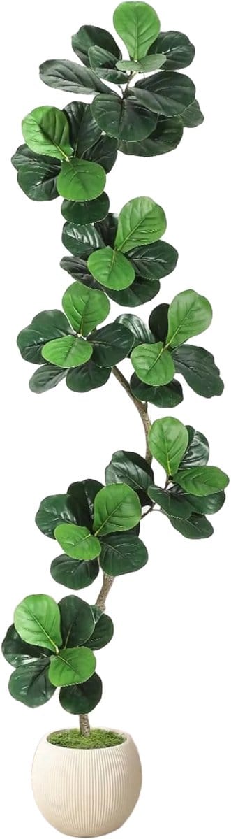 Kunstmatige Fiddle Leaf Fig Tree - Voor thuis of op kantoor - Decoratief en onderhoudsvriendelijk - Grote faux Ficus met witte plantenbak - Groen-210cm