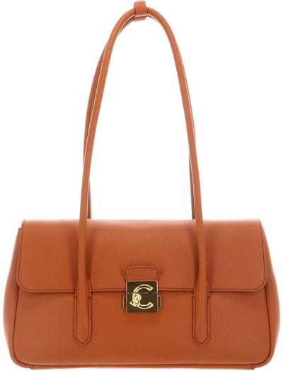COCCINELLE Leren schoudertas handtas C-Me Lock Handbag Grained Leather Crab Lichtbruin