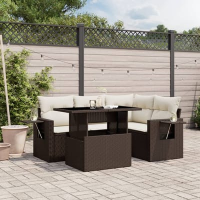 vidaXL - 5-delige - Loungeset - met - kussens - poly - rattan - bruin
