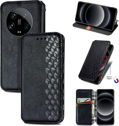 Luxe PU Lederen Ruitpatroon Wallet Case + PMMA Screenprotector voor Xiaomi 14 Ultra _ Zwart
