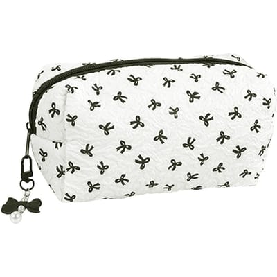 1 pièce Trousse à crayons motif nœud papillon, Fermeture éclair créative attache papillon avec pendentif perle, Fournitures scolaires fashion - Essentiel pour la rentrée blanc