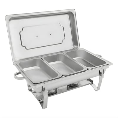 3-Vaks Chafing Dish Buffet Set – RVS Rechthoekige Catering Warmhoudset – Buffet Schalen met Deksel – 63,5 x 35,5 x 32 cm – Zilver
