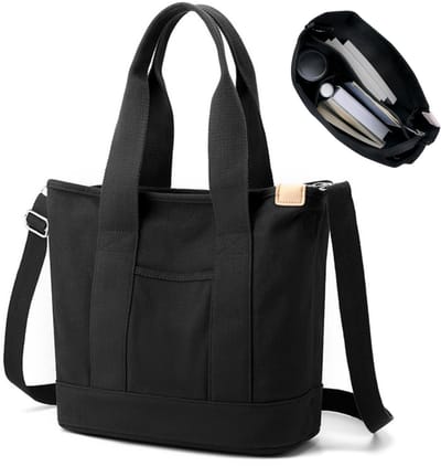 Aucuu Draagtas, canvas, dames, handtas, schoudertas, shopper met ritssluiting, voor dagelijks gebruik, school, winkelen, werk, reizen