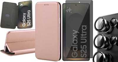 Hoesje geschikt voor Samsung Galaxy S25 Ultra - Privacy Screenprotector Volledig Dekkend Glas & Camera - Wallet Book Case Rosegoud