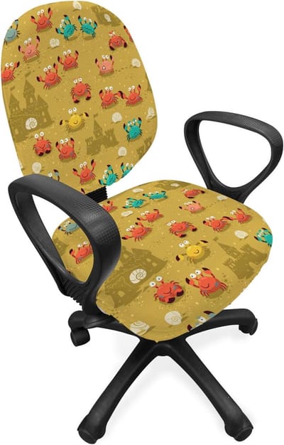 ABAKUHAUS Kids Bureaustoel Ondercover, Crab Shell Sand Castle, Stretch Fabric decoratieve beschermhoes, Pale Coffee