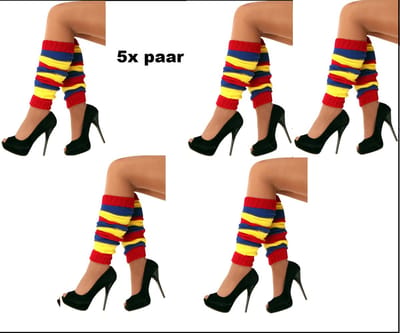 5x Paar beenwarmers rood/geel/blauw - Merk Partyxplosion - Carnaval optocht thema feest party been warmer