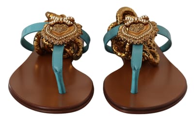 Sandaal met kettingversiering van leer - Platte sandaal - Blauw