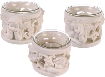 Decoratieve Engel Theelicht houders set van 3 stuk - Polyresin Engel theelicht houders wit - 6,5 cm x 5,5 cm