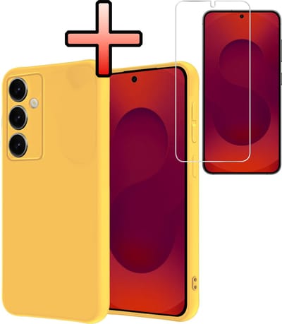 Hoesje - Met Screenprotector - Geschikt voor Samsung Galaxy S25 - Sterk & Shockproof - Back Cover - Siliconen Case - Telefoon Hoes - Geel