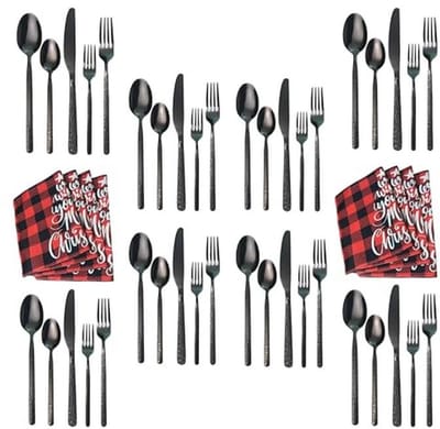 Elegante 24-delige Bestekset met Steendesign in Zwart Titanium