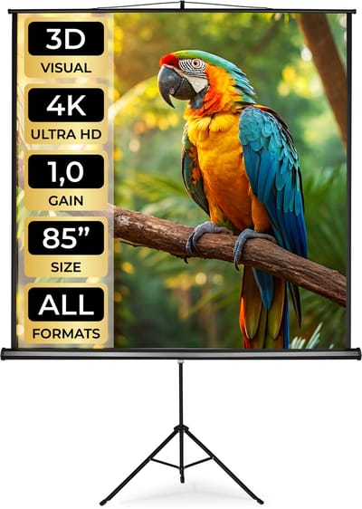 tectake® Projectiescherm - Homecinemaprojectorscherm met Statief - Geschikt voor HDTV - Diverse Maten - (152 x 152 cm | Nr. 402513)