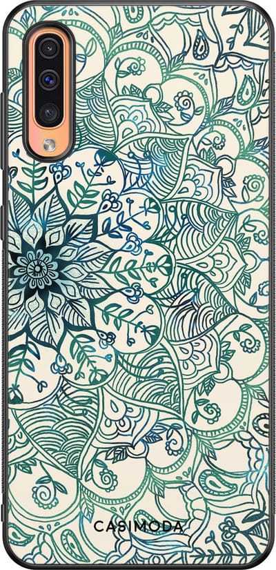 Casimoda® hoesje - Geschikt voor Samsung Galaxy A50 - Mandala Blauw - Zwart TPU Backcover - Geometrisch patroon - Blauw