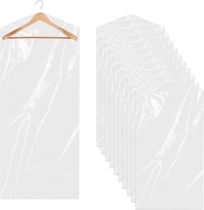 SnelShoppen - 10 Stuks Transparante Kledinghoezen, 60x180 cm, Beschermende Kleding Covers van PE Plastic voor Jurken, Pakken, Jassen, Hemden, Waterdic