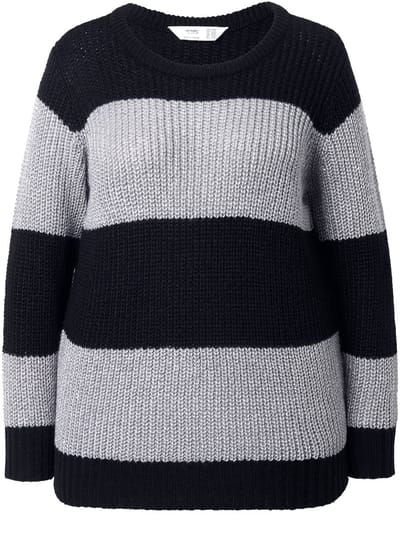 Angel of Style - Dames - Trui straight fit blokstrepen pailletten - Zwart - Maat 42+