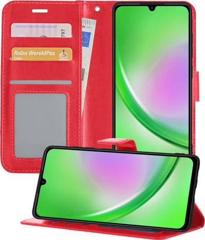 Hoesje - Met Pasjeshouder - Geschikt voor Samsung Galaxy A34 - Luxe Bookcase Portemonee - Flip Case - Kunstleer Book Case - Flipcase - Book Cover - Walletcase - Portemonneehoes - Telefoonhoesjes - Rood