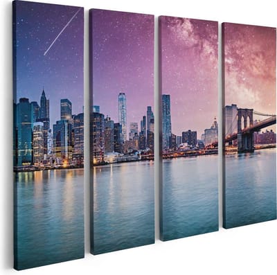 Artaza Canvas Schilderij Vierluik New York Skyline Met Een Kleurrijke Hemel - 80x60 - Foto Op Canvas - Canvas Print