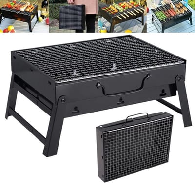 IBBO® - Opvouwbare BBQ -Draagbare opvouwbare grill met rooster -Portable Vouw Barbecue - Festival BBQ - Camping - Tafel - Zomer - Rechthoekig - 40 x 27 x 20cm - Zwart