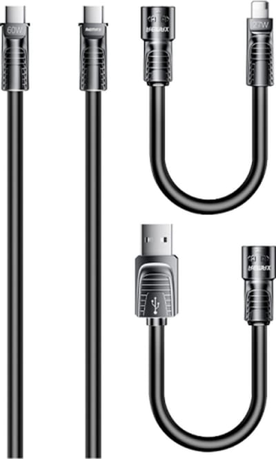 Remax RC-C168 - USB Kabel - 4in1 - USB-C/IPhone/USB-A - 60W - 1.5m - Zwart
