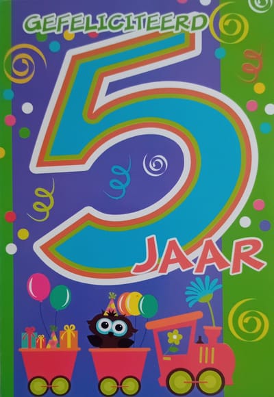Wenskaart 5 Jaar Gefeliciteerd - Luxe verjaardagskaart - 12x17cm - Gevouwen Wenskaart inclusief envelop - Leeftijdkaart - D4285/259