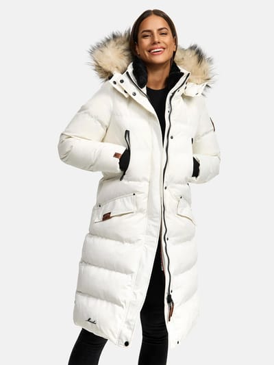 Marikoo dames winterjas – Schneesternchen, lang met capuchon & imitatiebontkraag