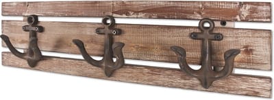 Wandkapstok – Bruin MDF met ankerdesign – Gebeitst hout – 50x7x14 cm – Maritiem en stijlvol