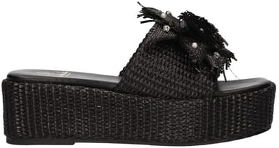 La Strada Platform Sandaal Zwart Raffia - Damesschoenen - Maat - 36
