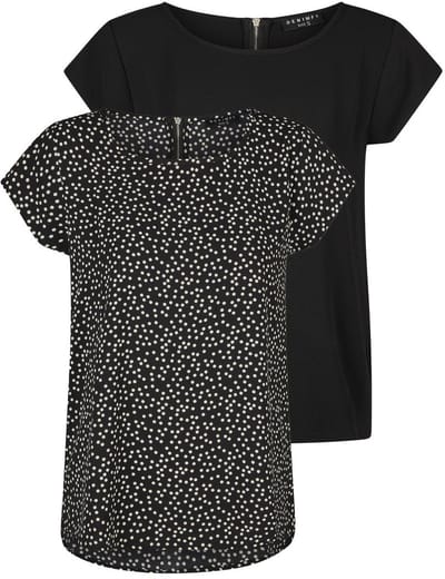 DENIMFY Dames T-Shirt DFAda 2 Pack bequem Zwart Ronde Hals Volwassenen Blousetop van Stretchmateriaal