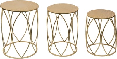 Clayre & Eef Plantentafel Set van 3 Ø 41 Ø 38 Ø 35 cm Goudkleurig Metaal Bijzettafel
