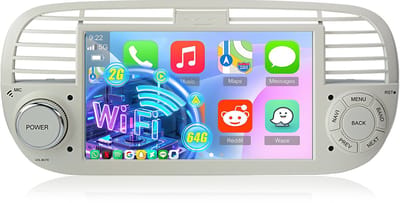 Hexinex Autoradio - Geschikt voor Fiat 500 Wit 2007 t/m 2015 - Android 15 - Draadloos Apple Carplay & Android Auto - 2GB + 64GB - Bluetooth, GPS & Wifi