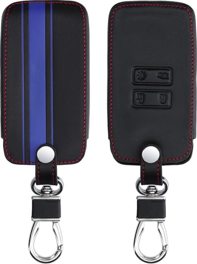 kwmobile autosleutelhoes geschikt voor Renault 4-knops Smartkey autosleutel (alleen Keyless Go) - Hoesje van imitatieleer in blauw / zwart - Rallystrepen design