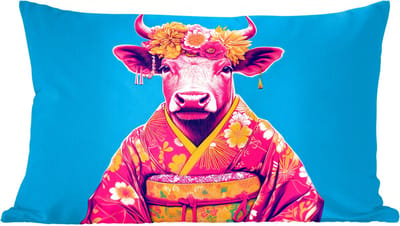 Sierkussens - Kussentjes Woonkamer - 60x40 cm - Koe - Bloemenkrans - Oorhangers - Kimono