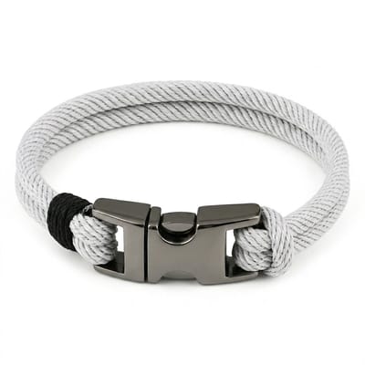 Heren armband – grijs touwarmband met zwart metalen sluiting