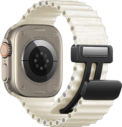 Stravo Magnetische Siliconen Bandje - Apple Watch 42mm(Series 11/10) 41mm 40mm 38mm, Magnetische Sluiting Zacht Siliconen Oceaan Ripple Horlogebandje voor Apple Watch SE 1 2 3 / Series 11 10 9 8 7 6 5 4 3 2 1 - Starlight
