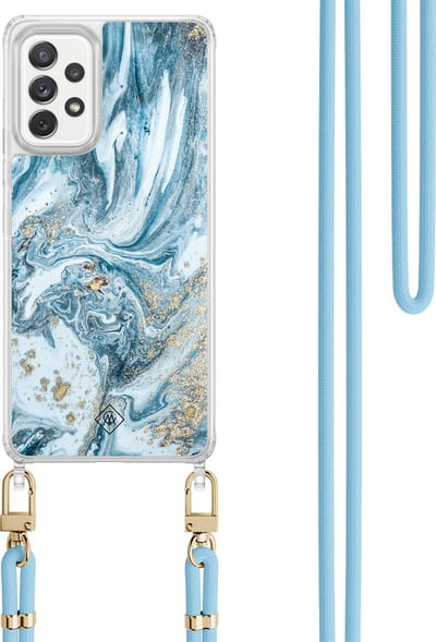 Casimoda® hoesje met koord - Geschikt voor Samsung A52(s) - Marble Sea - Afneembaar koord - TPU/polycarbonaat - Blauw