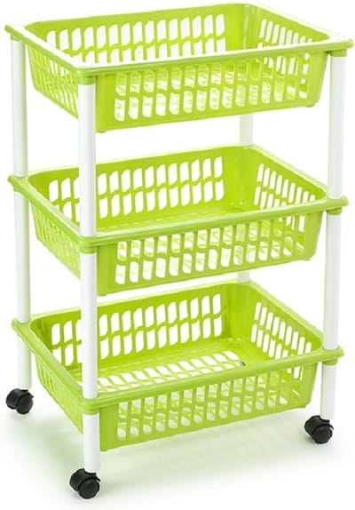Plasticforte keukentrolley/badkamer trolley - op wieltjes - 3-laags - lime groen - kunststof - 40 x 30 x 61,5 cm