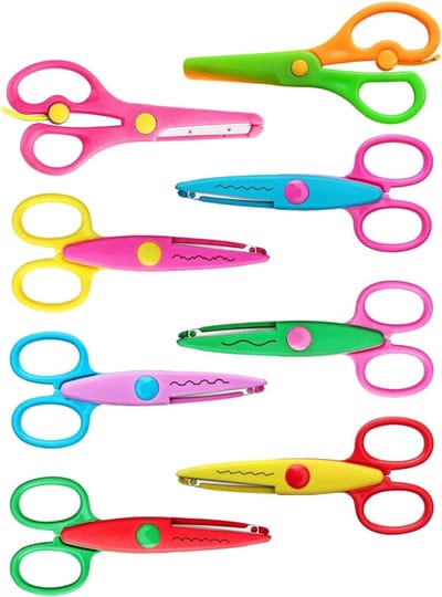 Set van 8 Kinderscharen voor Creatief Knutselen, Zigzag Scharen voor Stoffen en Knutselaccessoires, Ideaal voor School en Thuis