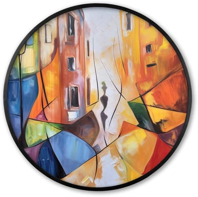 Poster in lijst Rond - Fotolijst 60x60 cm - Posters - Abstract - Kunst - Schilderij - Kleuren - Ronde posterlijst zwart - Decoratie - Wanddecoratie woonkamer - Muurdecoratie slaapkamer