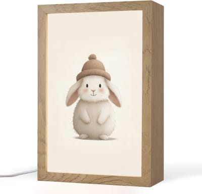 Nachtlampje 20x30 cm - Kinder lampje - Konijn - Muts - Oren - Beige - Tafellamp kinderkamer - Slaapkamer lamp - Bedlamp kinderen - Kinderlampje stopcontact - Wandlamp babykamer - Nachtlampjes